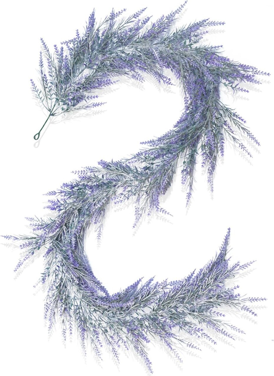 Lavender Artificial Flowers Garland Summer Spring Garland for Mantle Table Farmhouse Wedding Arch Porch Outdoor Indoor Home Garden Door Decoration All Year Round